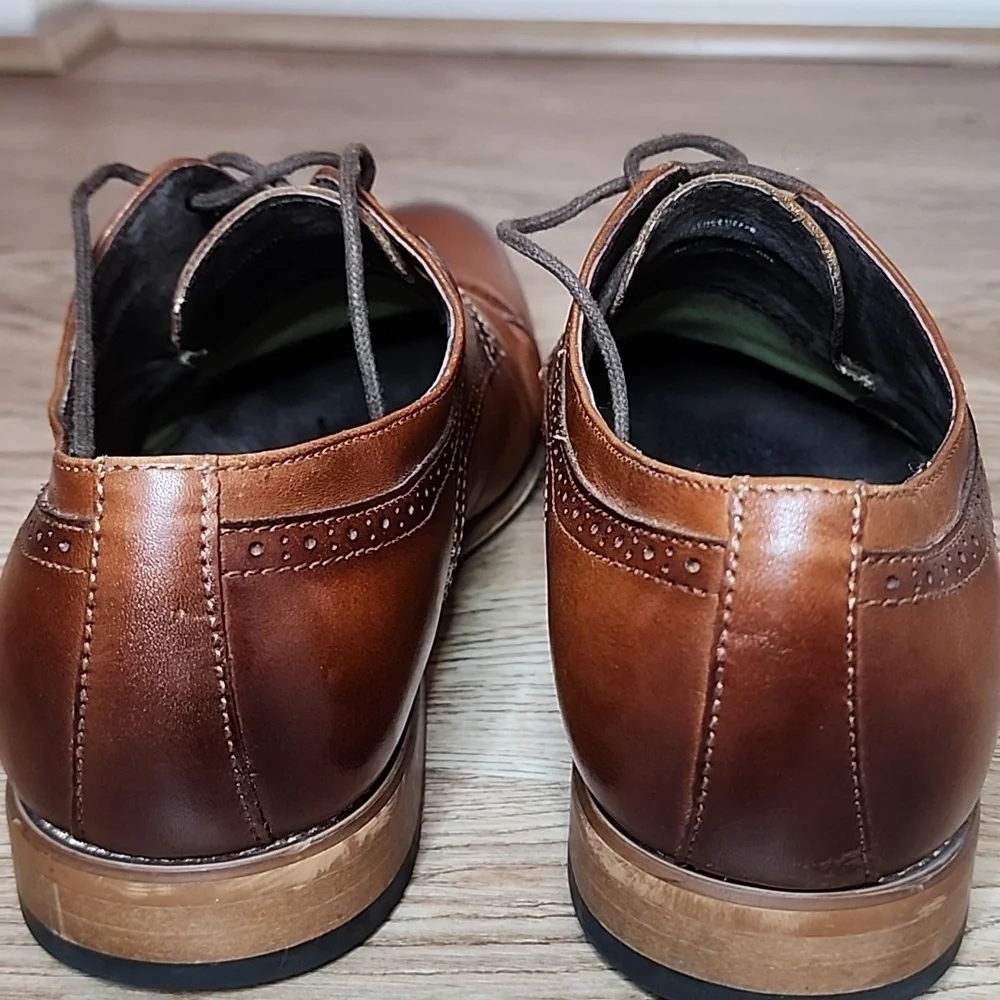 Stacy Adams Mens Dickinson Cap Toe Oxford Shoes Cognac Brown Roynd Toe Size 9W - Picture 4 of 11